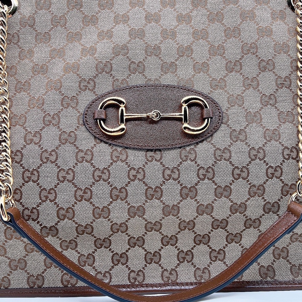 NEW Gucci Horsebit GG Supreme Monogram Canvas Large Top Handle Tote Bag - Picture 7 of 13